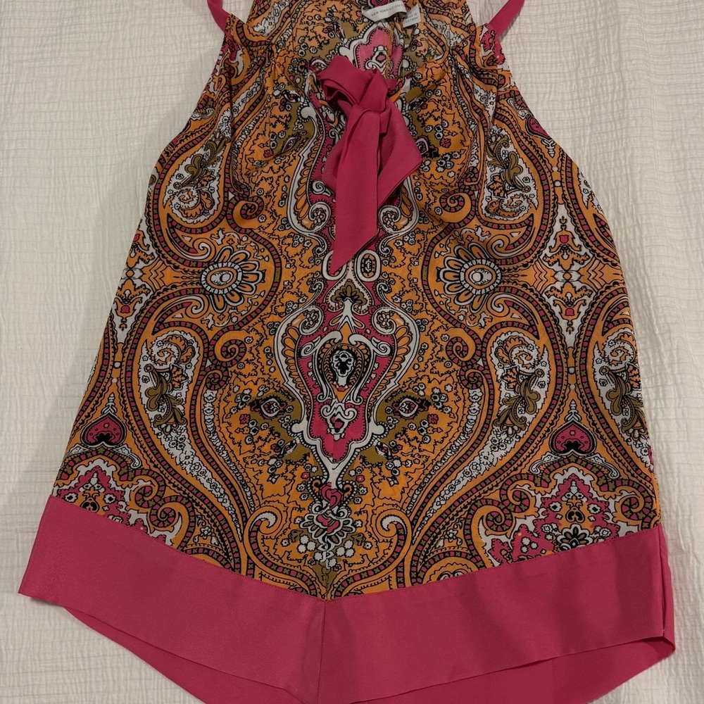 New York & Company Paisley Top with Pink and Orange